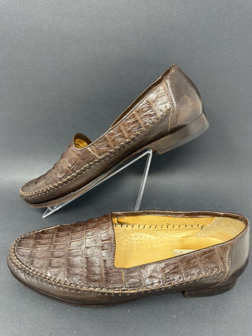 Michele Loisi Dress Leather Loafer Shoe Brown Italy Mens 7.5 D Preppy - Picture 4 of 8